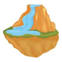 Waterfall flowing from cliff on floating island vector