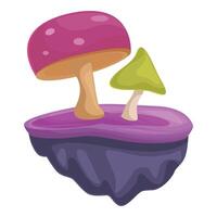 Two colorful cartoon mushrooms growing on a floating island vector