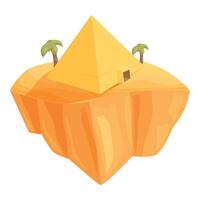 Cartoon desert island with a pyramid and palm trees floating in the air vector