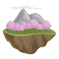 Floating island with blooming sakura trees and mountains vector