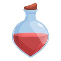 Glass flask containing red potion for magic experiments vector