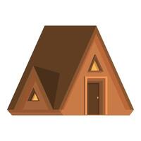Wooden a frame cabin featuring triangular windows standing on white vector