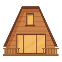 Modern a frame wooden cabin with large windows and balcony vector