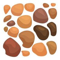 Set of smooth brown stones lying on white background vector