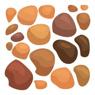Set of smooth brown stones lying on white background