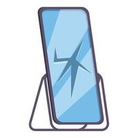 Broken standing mirror reflecting distorted image vector