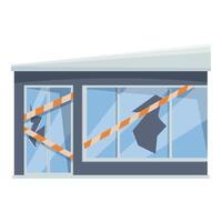 Abandoned building with broken windows is surrounded by warning tape vector