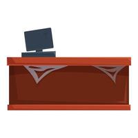 Old wooden reception desk covered in cobwebs with computer on top vector