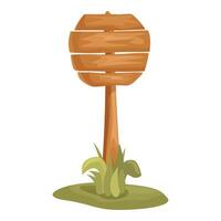 Wooden sign standing on a patch of grass showing the way vector