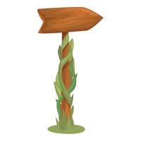 Wooden blank signpost covered with plants is pointing the way vector