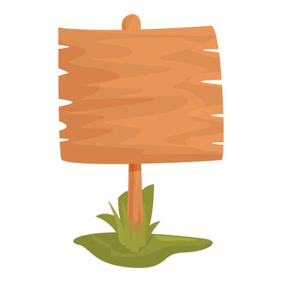 Empty wooden textured signboard standing in green grass