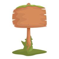 Empty wooden sign standing in grass with vines growing up it vector