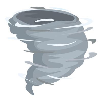 Powerful grey tornado rotating, generating strong wind