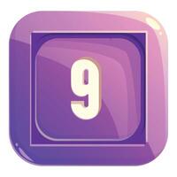 Purple square button showing number nine vector