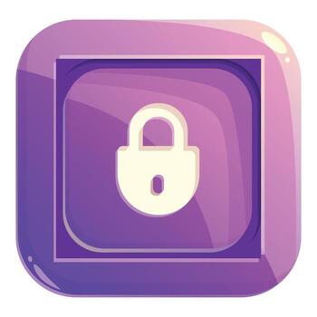 púrpura lustroso botón demostración un candado para seguridad conceptos vector
