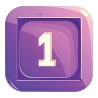 Purple square button showing number one vector