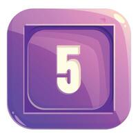 Purple square button showing number five vector