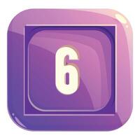 Purple square button showing number six vector
