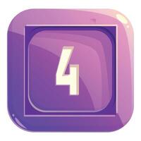 Purple square button showing number four vector