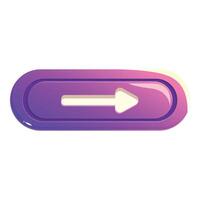 Glossy purple rounded rectangle button with arrow pointing right vector