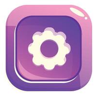 Purple rounded square app icon displaying white cogwheel setting symbol vector