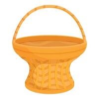 Empty wicker basket standing with woven handle for carrying vector