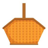 Empty wicker picnic basket standing up with handle vector