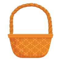 Empty wicker basket standing with woven handle vector