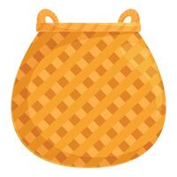Empty wicker basket standing upright with handles vector
