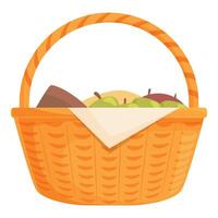 Wicker picnic basket filled with apples and pears for a lunch break vector