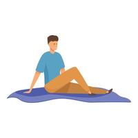Young man sitting relaxing on soft blanket outdoors vector