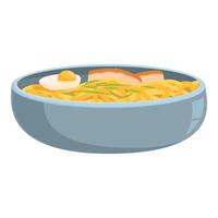 Steaming bowl of ramen noodles with pork and egg vector