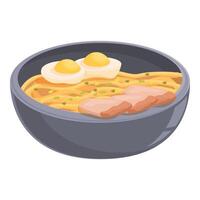 Steaming bowl of ramen noodles with eggs and meat vector