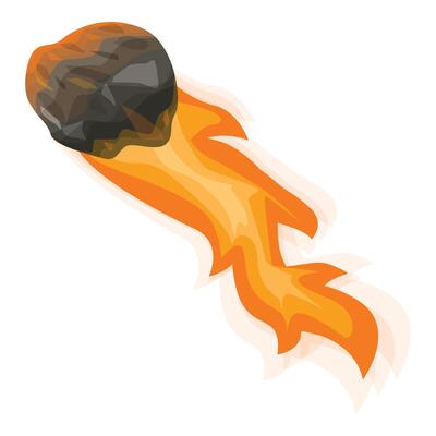 Burning meteorite flying with fire tail on white background
