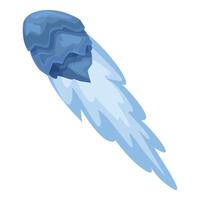 Blue comet flying with fire trail leaving spacecraft in space vector