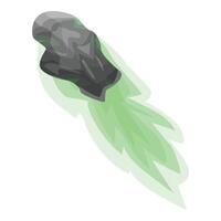 Gray asteroid leaving green trail while flying fast through space vector