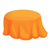 Round table covered with orange tablecloth standing isolated on white background vector