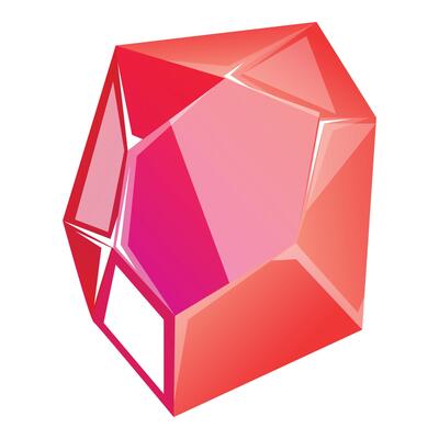 Red gemstone shining with light reflecting on facets