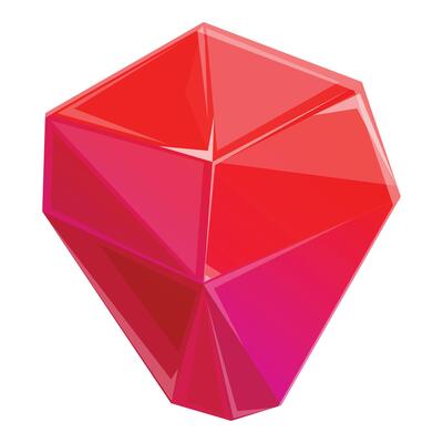 Red crystal gemstone shining with light reflecting surfaces
