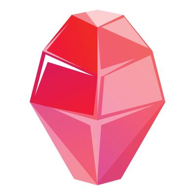 Red crystal shining with light reflecting on facets