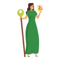 Female videogame character is summoning a fireball spell vector