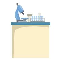Laboratory table with microscope and test tubes for scientific research vector