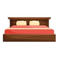 Double bed with wooden frame and red blankets standing on white background vector