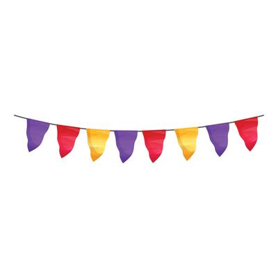 Colorful festive flag bunting hanging on string celebrating event
