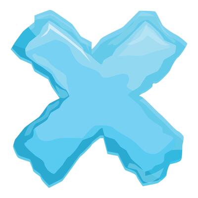 Blue ice font forming a rejection cross sign