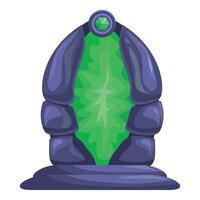 Magic portal is opening in an ancient stone structure, emitting a glowing green light vector