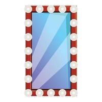 Rectangular makeup mirror surrounded by round light bulbs is reflecting blue light vector