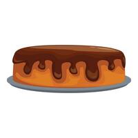 Round cake with flowing chocolate icing is standing on the plate vector