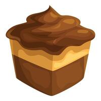 Delicious square chocolate cake with chocolate icing having a bite taken out vector