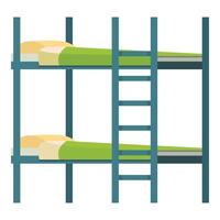 Empty metal bunk bed with green blankets waiting for tourists vector